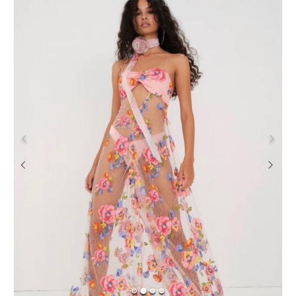 For Love & Lemons Embroidered Maxi Detailed Floral Appliqué NWT Size XS NWT - Picture 10 of 15
